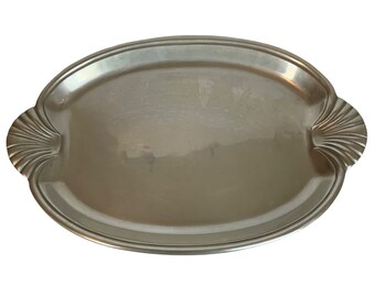 Wilton Armetale Scallop Handle Buffet Serving Tray 21 inch Oval Pewter Bruce Fox Design