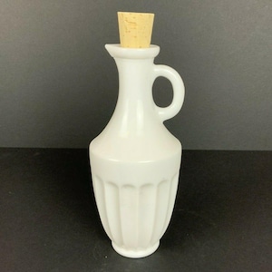 Small Milk Glass Pitcher with Cork Stopper White Fluted Vintage Oil Syrup