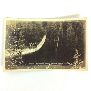 Most wiszący Capilano Canyon Vancouver Kanada RPPC ok. 1920 r. Opublikowano