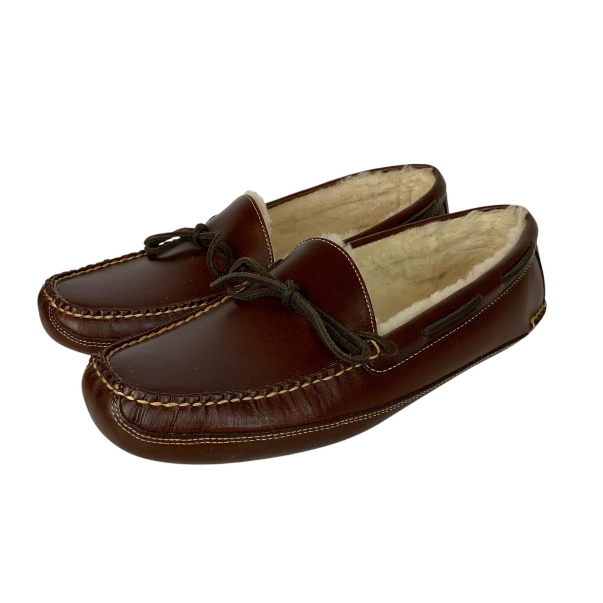 L.L. Bean Men’s Size 12 Brown Leather Shearling Lined Moccasin Slippers NWOT L.L. Bean Moccasin Leather Upper Slippers for Men for sale  main image 4