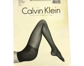 Calvin Klein Pantyhose Size C Ivory Fine Rib Control Top 916