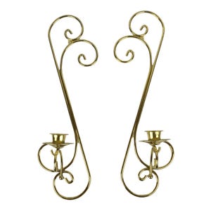 Apliques de pared de latón con diseño de volutas curvas de Homco Home Interiors, mediados de siglo