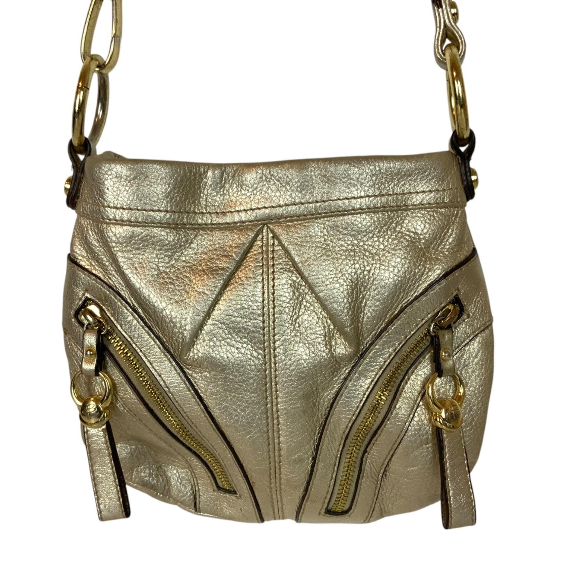 B Makowsky Genuine Leather Convertible Crossbody Bag Metallic Gold