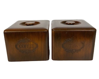 Wooden Canisters Coffee Tea Kitchen Storage Boxes Vintage Farmhouse Country