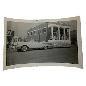 Vintage Black & White 1950s Snapshot Parade Float Car Kodak Velox Paper