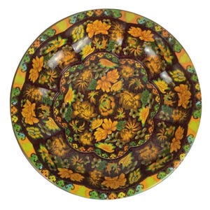 Daher England Bowl Serving Fruit Decorated Ware Tin Floral Brown Orange Vtg 1971
