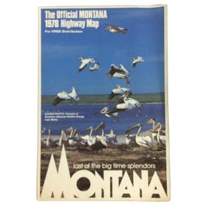 1978 Montana Official Highway Road Map Featuring Pelicans Lewis & Clark Trail