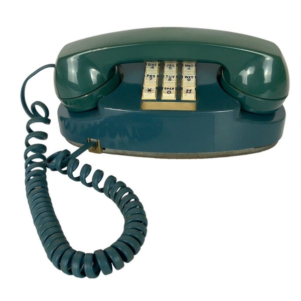 Western Bell System Push Button Princess Telephone Teal Green Blue Vintage Phone