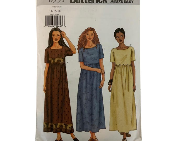 Butterick 6931 Sewing Pattern Womens Misses Maxi Dress Sizes 14-16-18 ...
