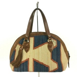 Kilim bolso bolso bolso cuero borla hecho en la India Boho Festival Hippie DEFECTUOSO