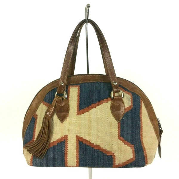 Kilim Bag Purse Handbag Leather Tassel Made In India Boho Festival Hippie FLAWED