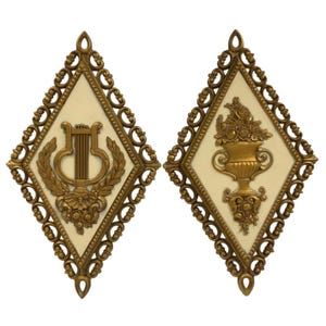 Homco Targhe decorative da parete in plastica dorata a forma di diamante, vintage, 1971