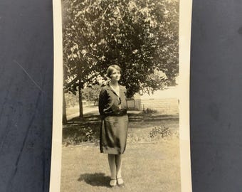 Vintage Black & White Photograph Young Woman With Bobbed Hair 1920-30s Flapper