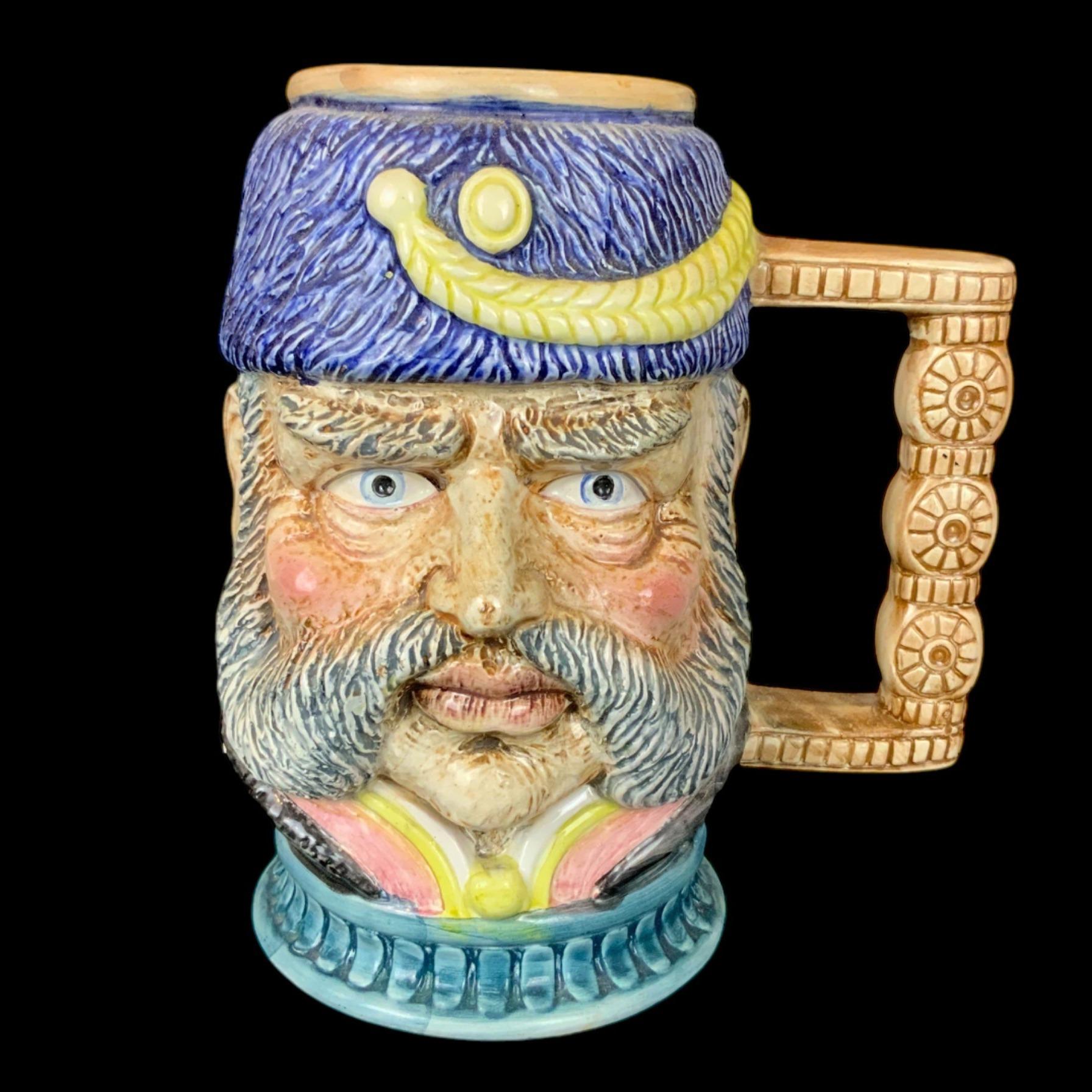 Vintage Magrou Portugal Ceramic Face Head Figural Stein Mug