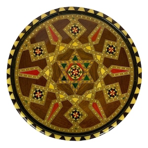 Handcrafted Marquetry Wood Serving Tray Star of David Decorative Geometric Inlay
