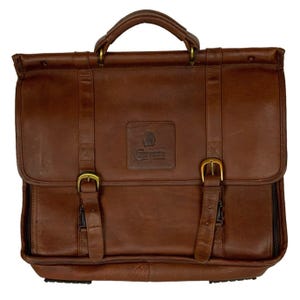 Maletín Chippewa Attache de piel auténtica marrón con asa superior extensible, estilo vintage.