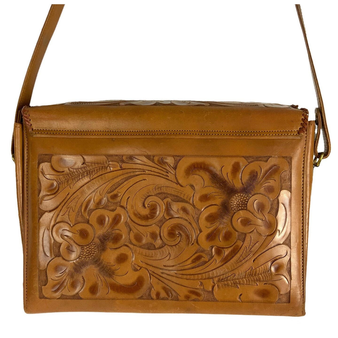 バッグ vintage design leather shoulder bag Justin Kipskin Leather Hand Tooled Shoulder Bag Purse Turnlock