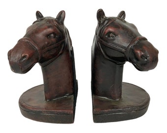 Resin Horse Head Bookends Realistic Brown Heavy Library Shelf World Bazaars