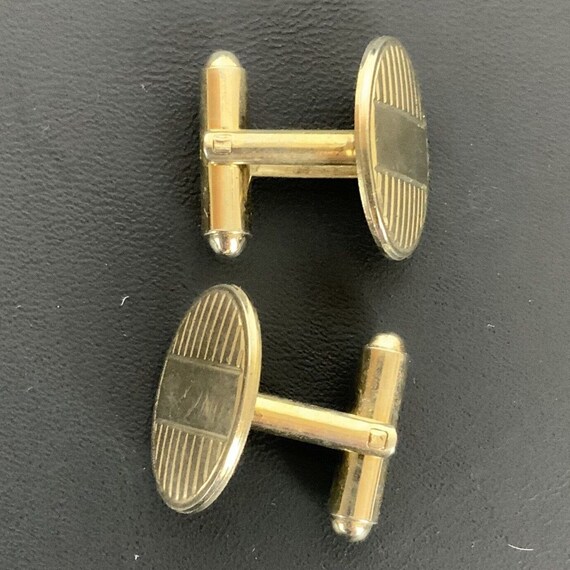 Mens Cufflinks Tie Bar Set Ribbed Goldtone Vintage - image 5