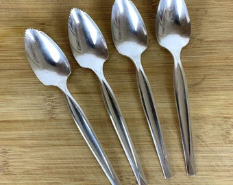 Juego de 4 cucharas de plata para pomelo internacionales, líneas de frutas, chapado en plata, 1960