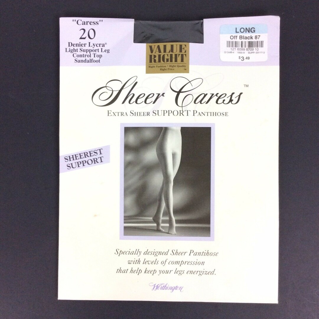 Jcpenney Sheer Caress Support Pantyhose Size Long off Black Control Top