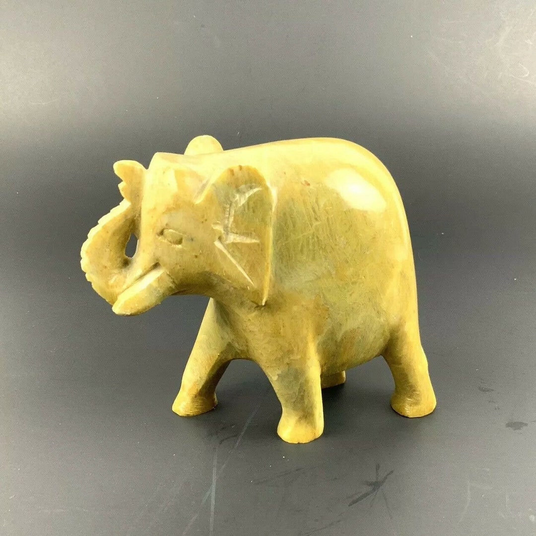 Carved Soapstone Elephant Figurine Trunk up Hard Carved Wild Etsy
