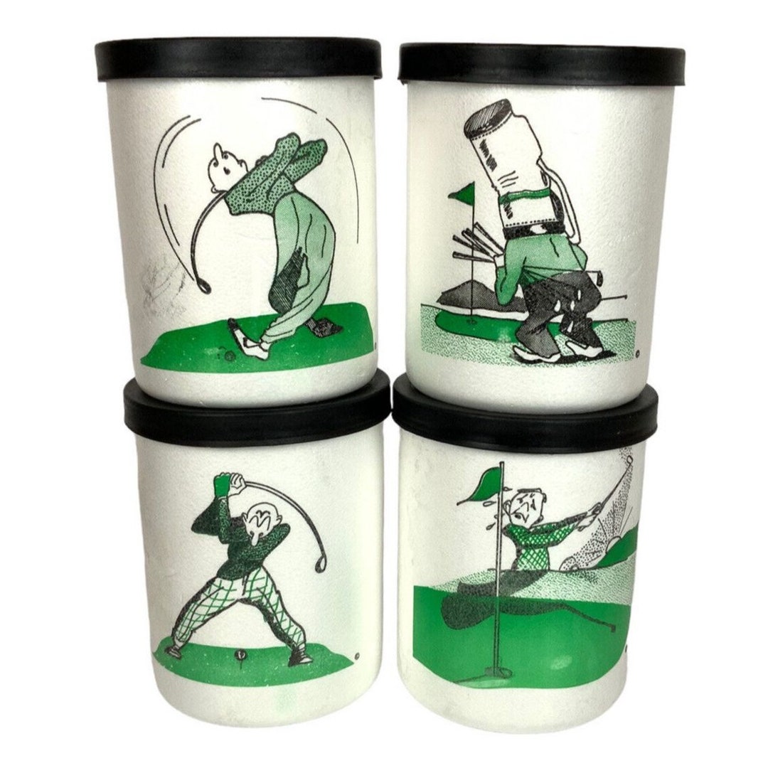 Golf Theme Styrofoam Drink Holders Set of 4 Funny Goofy Retro White