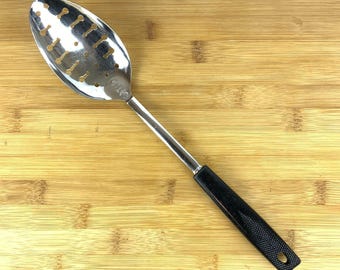 Vintage Ekco schuimspaan verchroomd staal zwart handvat keukengerei VS