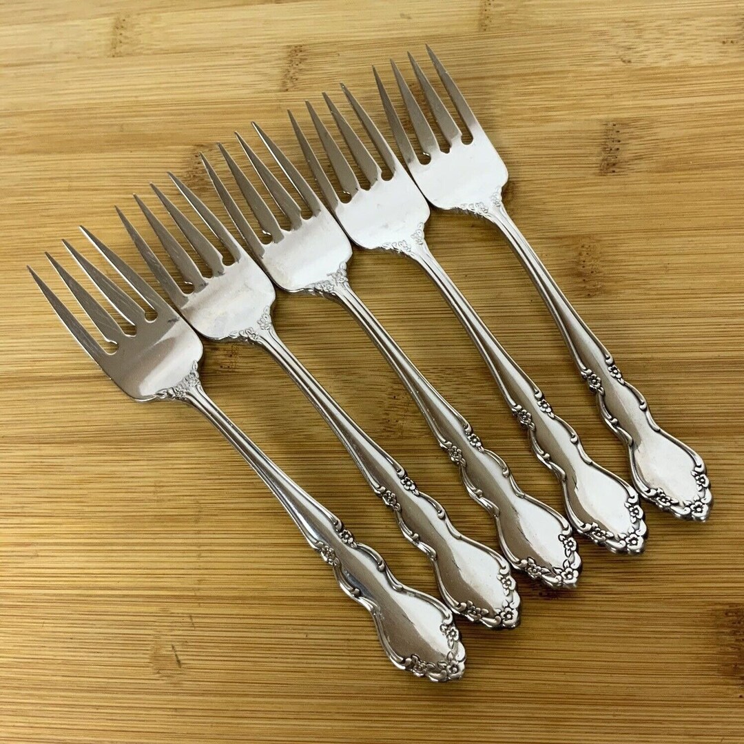 Oneida Dover Cube Heirloom Logo Lot of 5 Salad Forks Stainless Steel 18