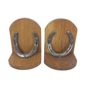 Wood & Iron Horseshoe Bookends Rustic Western Farmhouse Decor