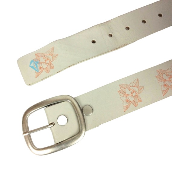 Volcom Womens Belt Size 32 Pale Gray Small Flower… - image 2