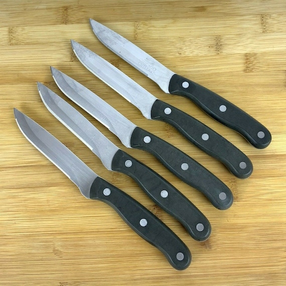 Chicago Cutlery Steak Knives Set of 5 Full Tang Black Riveted Polymer Handles 