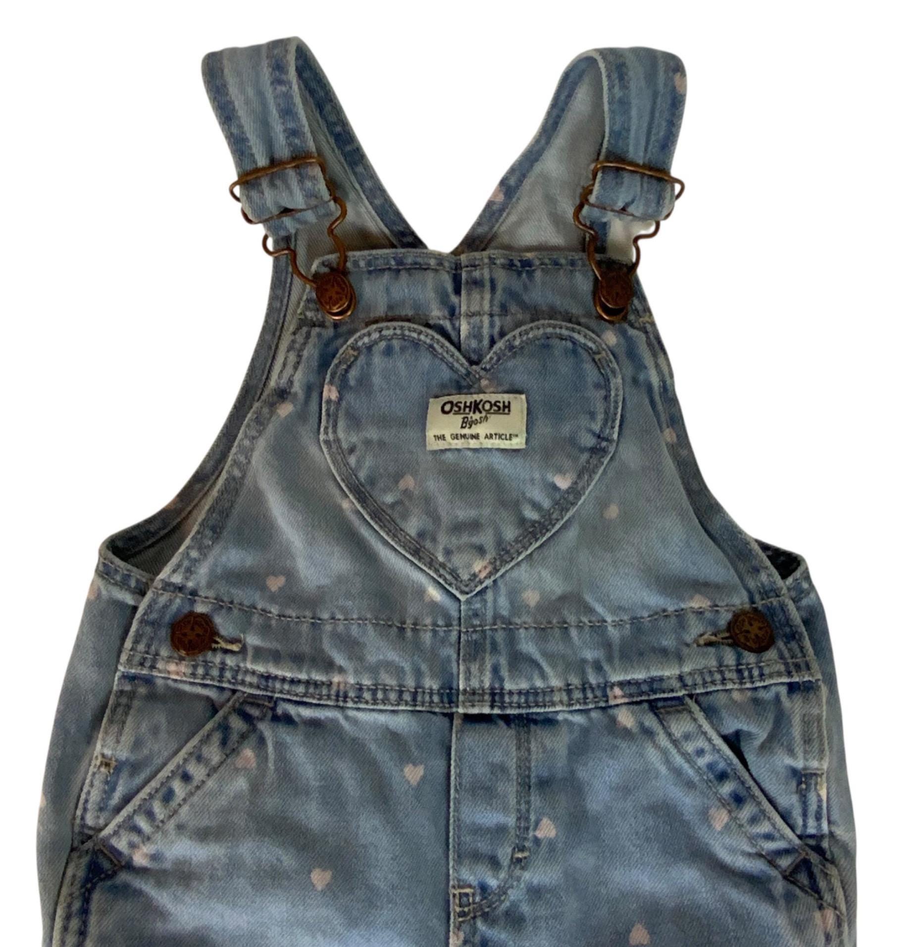 Oshkosh Bgosh Baby Girl Denim Heart Print Overalls 18M Light Wash