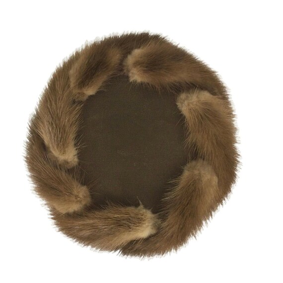 Mink Hat Velvet Pillbox Ladies 22 in Real Fur Bro… - image 5