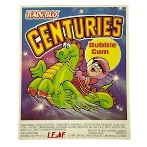 Rain-Blo Centuries Bubble Gum Verkaufsautomat Karte Werbung 1994 Leaf Brands