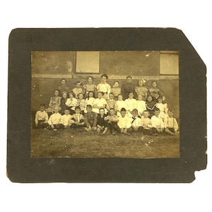 Fotografía antigua de clase de la escuela North Ward, Denton, Texas, de la década de 1900, en cartón.