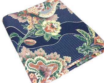 Kenmill Navy Floral Fabric Remnant 54x97 inches Original Vat Screen Print 1980s