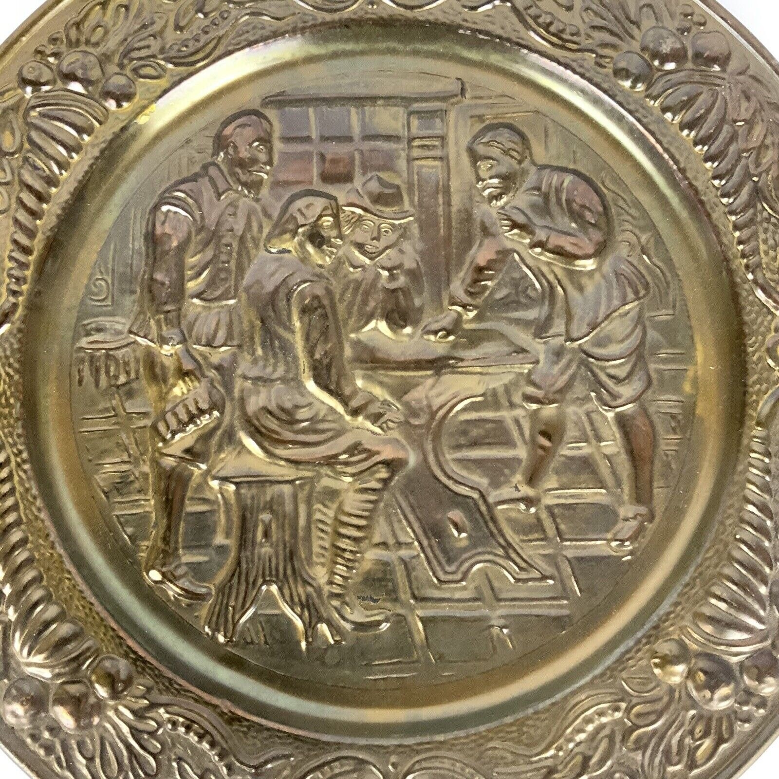 Elpec England Brass Chargers Plates Embossed Pub Tavern Scenes Vtg Wall