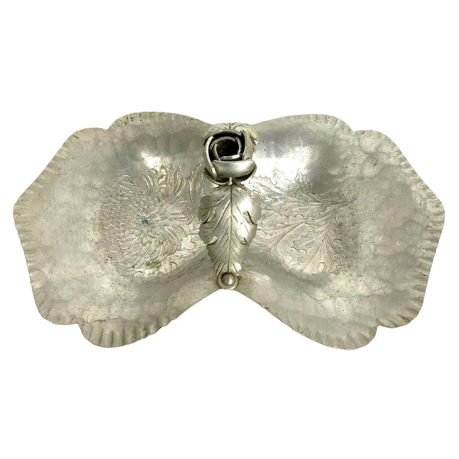 Continental Hand Wrought Aluminum Silver Double Candy Nut Dish