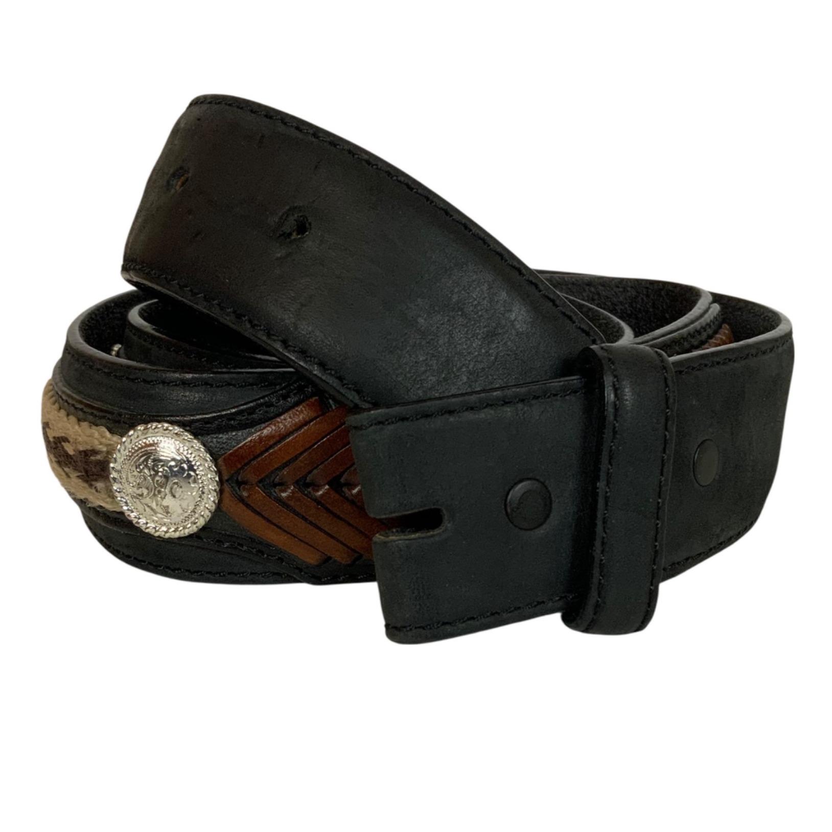 Vintage Tony Lama Black Leather Conch Belt Size 32 USA 5293L  display picture 2