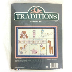 Traditions Cross Stitch Kit T2013 Baby Sampler Birth Record Gift Teddy Rattle