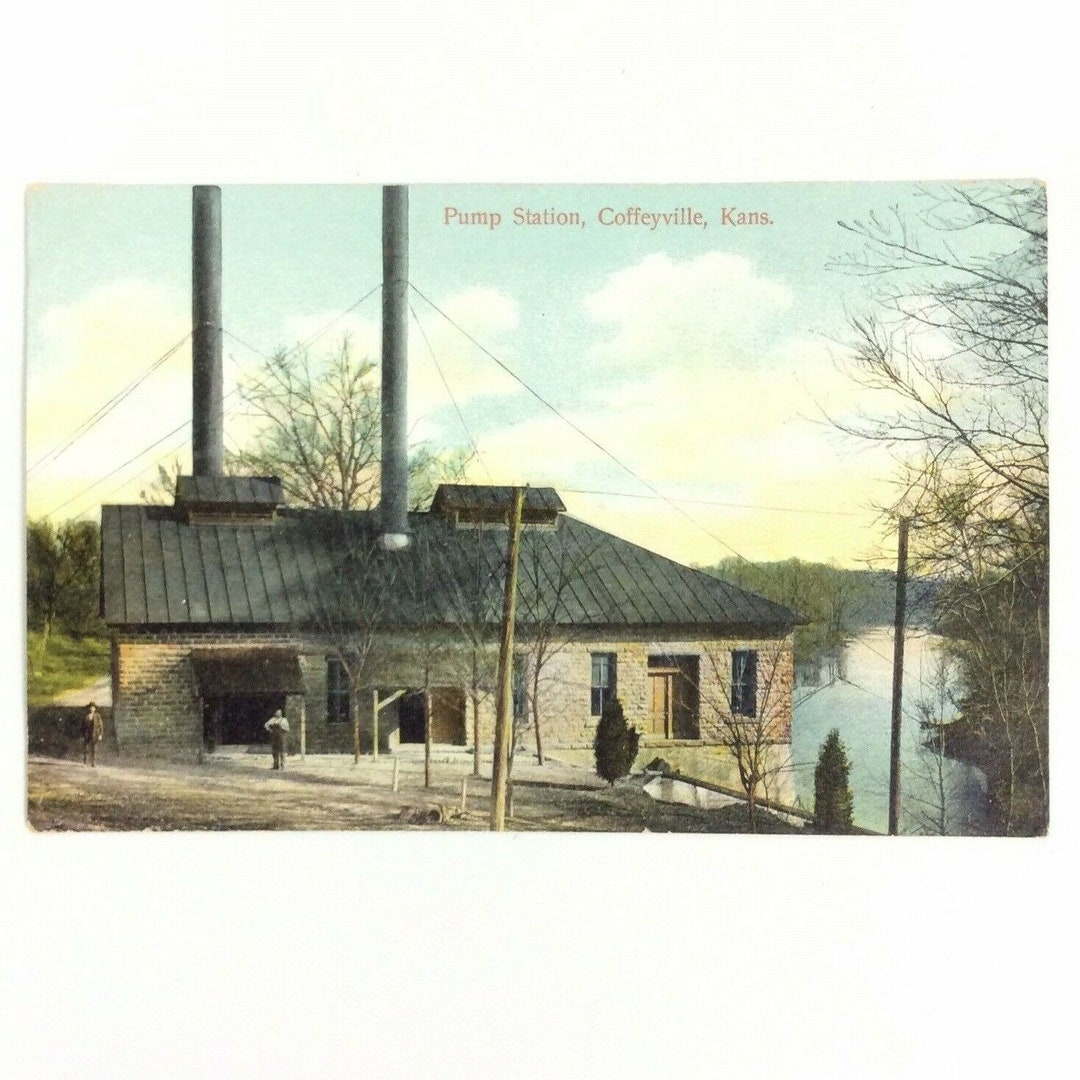 Pump Station Coffeyville Kansas Vintage Postcard Hand Colored Etsy