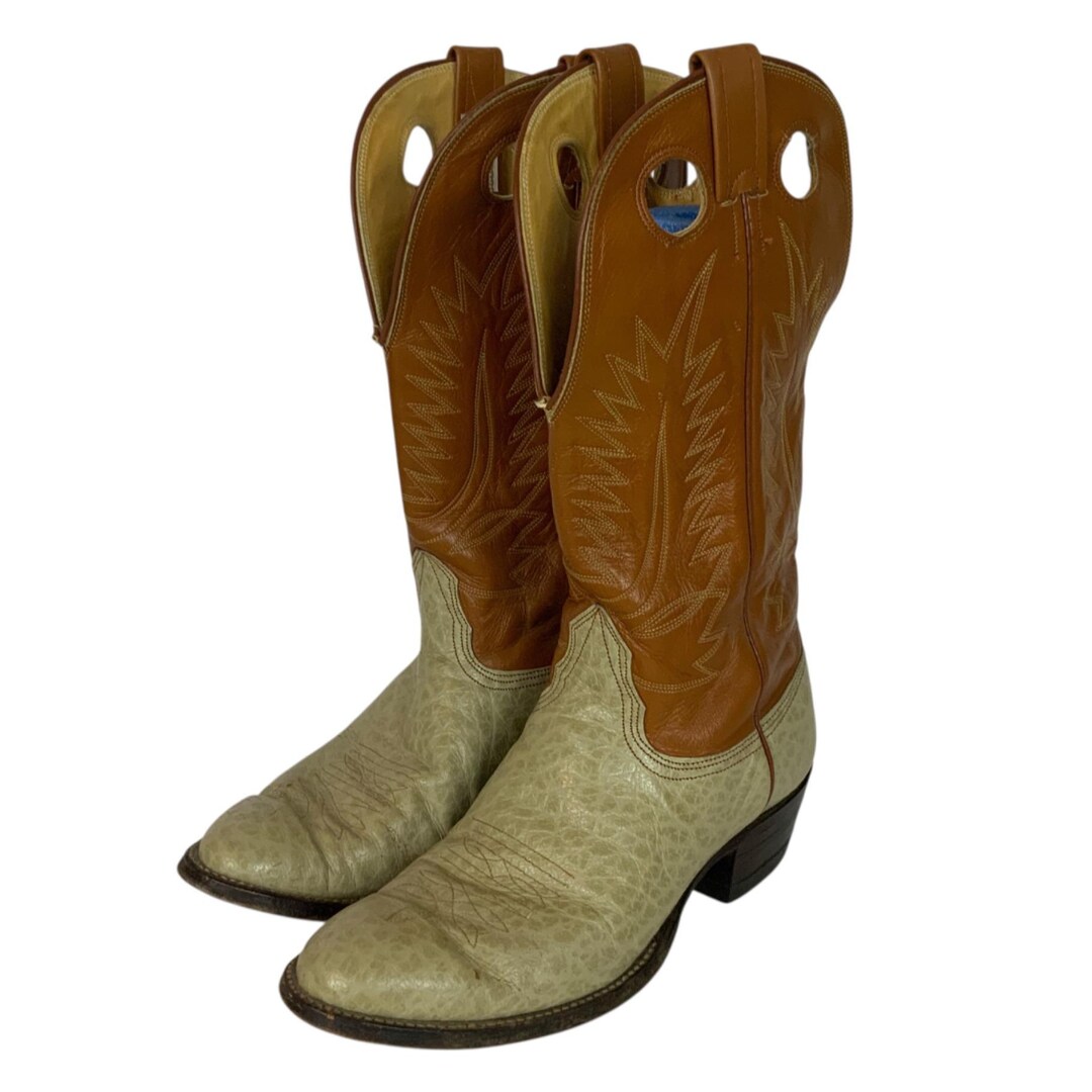 Nocona Vintage Western Brown Bullhide Leather Pull On Cowboy Boots Mens 7.5 EE Vintage Nocona 22997 8436 Leather Cowboy Western Pull on  main image 2