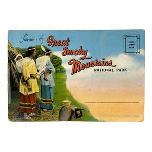 Envelope de cartão postal desdobrável vintage do Parque Nacional das Grandes Montanhas Fumegantes da década de 1930