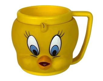 Tweety Bird Warner Bros 3D Plastic Face Mug Yellow Vintage 1992