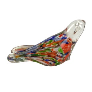 Hand-Blown Multicolor Art Glass Bird Figurine Paperweight Shelf Decor