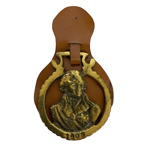 Vintage Brass Horse Medallion With Leather Backing Featuring Napoleon 1805