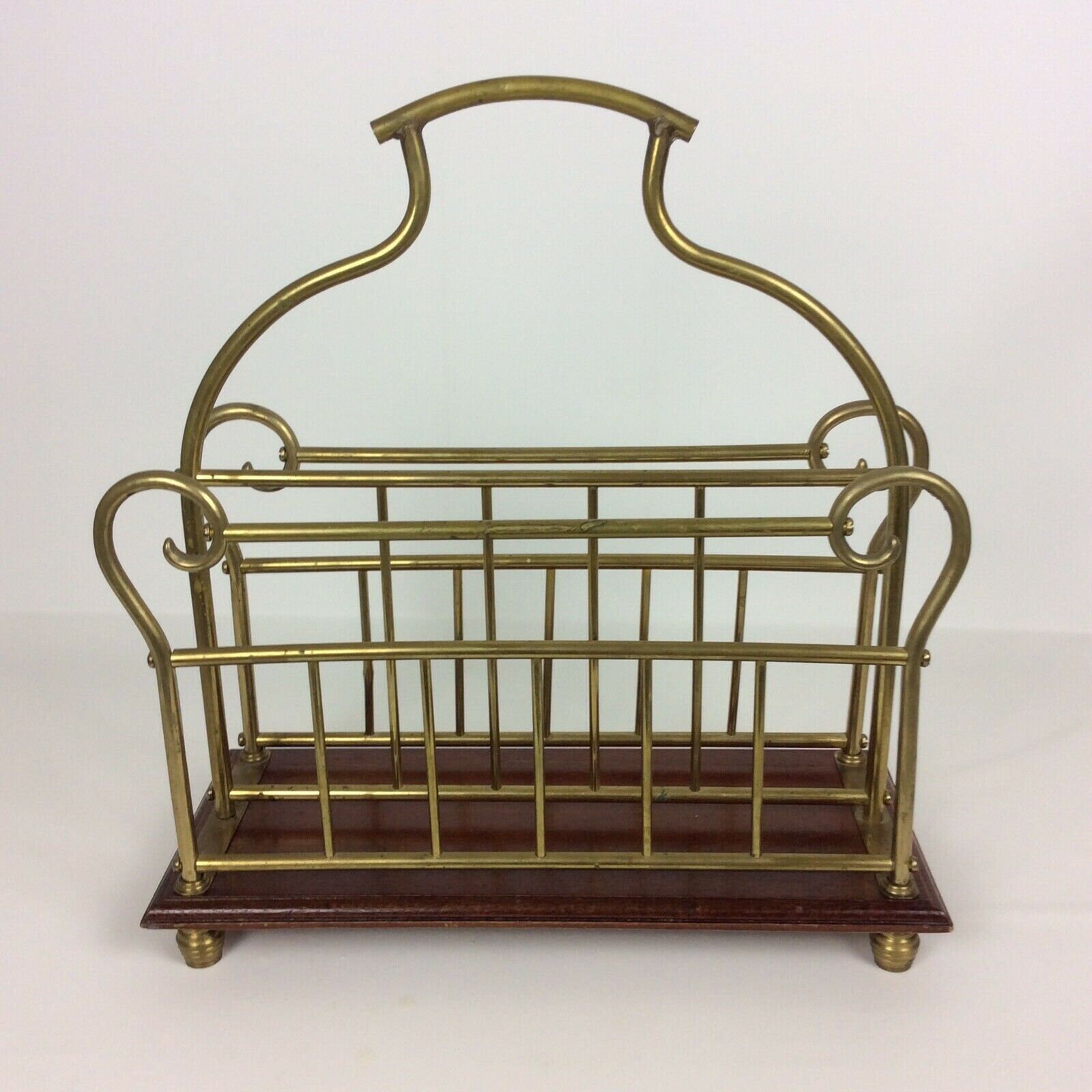 Wood Antique Brass Magazine Newspaper Rack Organizer Etsy