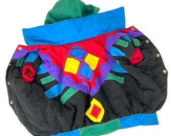 Cozy Pet Dog Vest Size Large Black Parachute Fabric Color Block Applique Vtg 80s