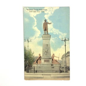 Vintage Postcard Brigham Young Monument Salt Lake City Utah Hand Colored